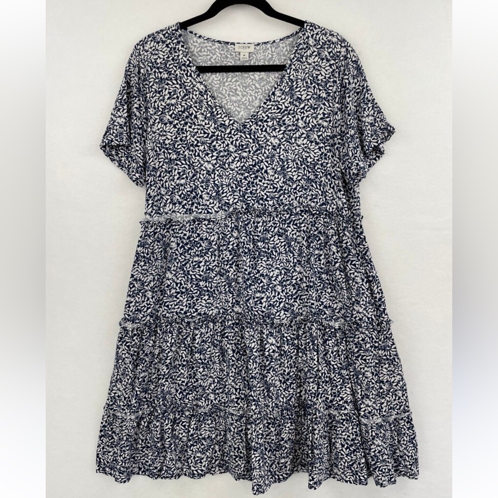 J Crew Blue Floral Tiered Coastal Cottage Core Prairie Dress Sz XL